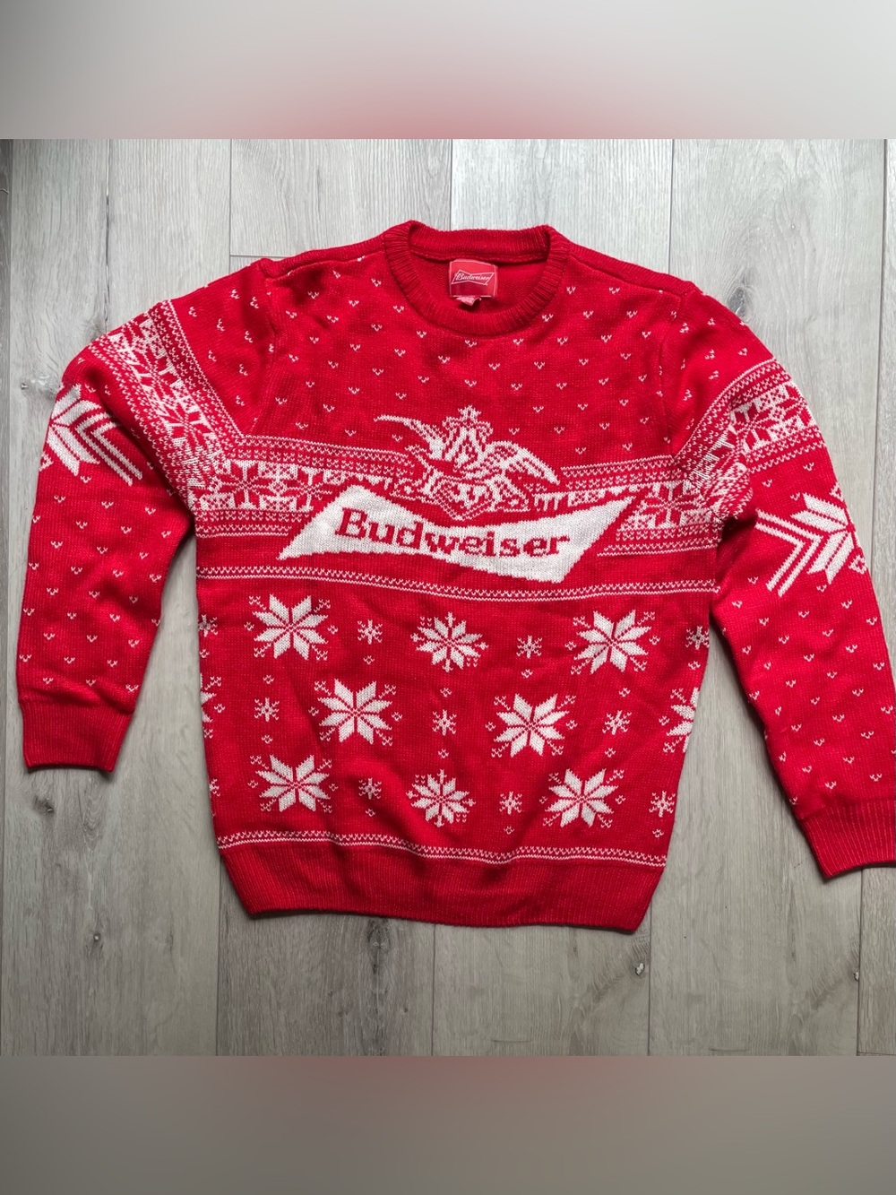 Budweiser Red and White Crewneck Holiday Sweater - Men - Size L